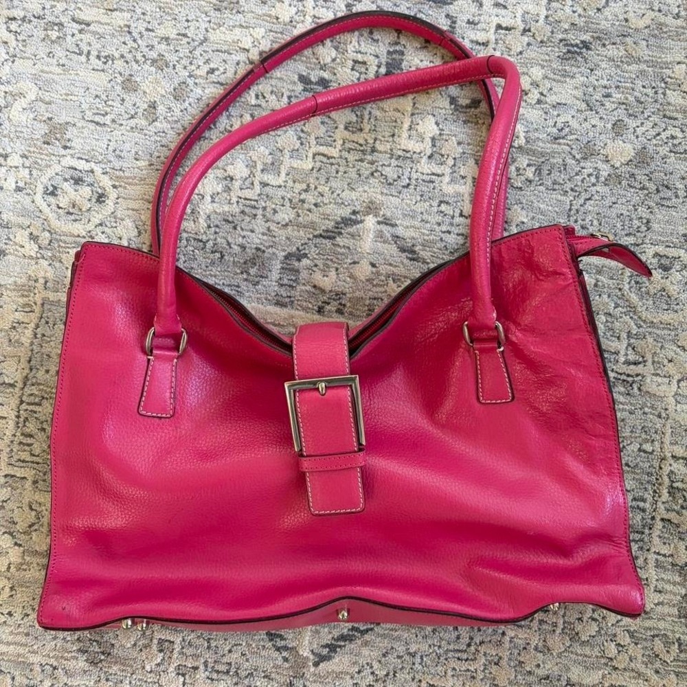 BCBG Maxaria Pink Leather Satchel Handbag Bag Tote Purse Flap Over Top Handle